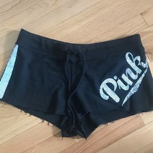 Black PINK fleece lined short shorts w/ drawstring